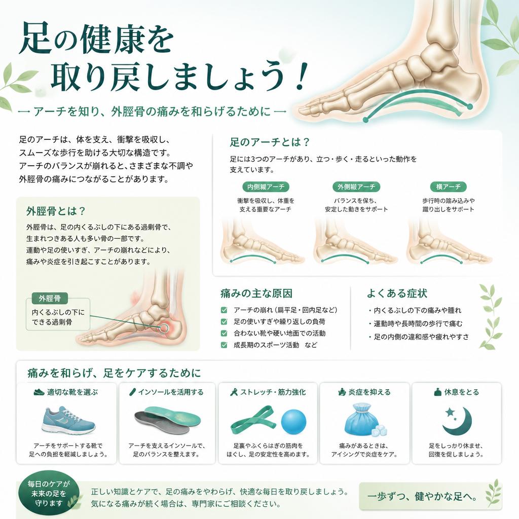 足の健康を取り戻しましょう！アーチを知り、外脛骨の痛みを和らげるために